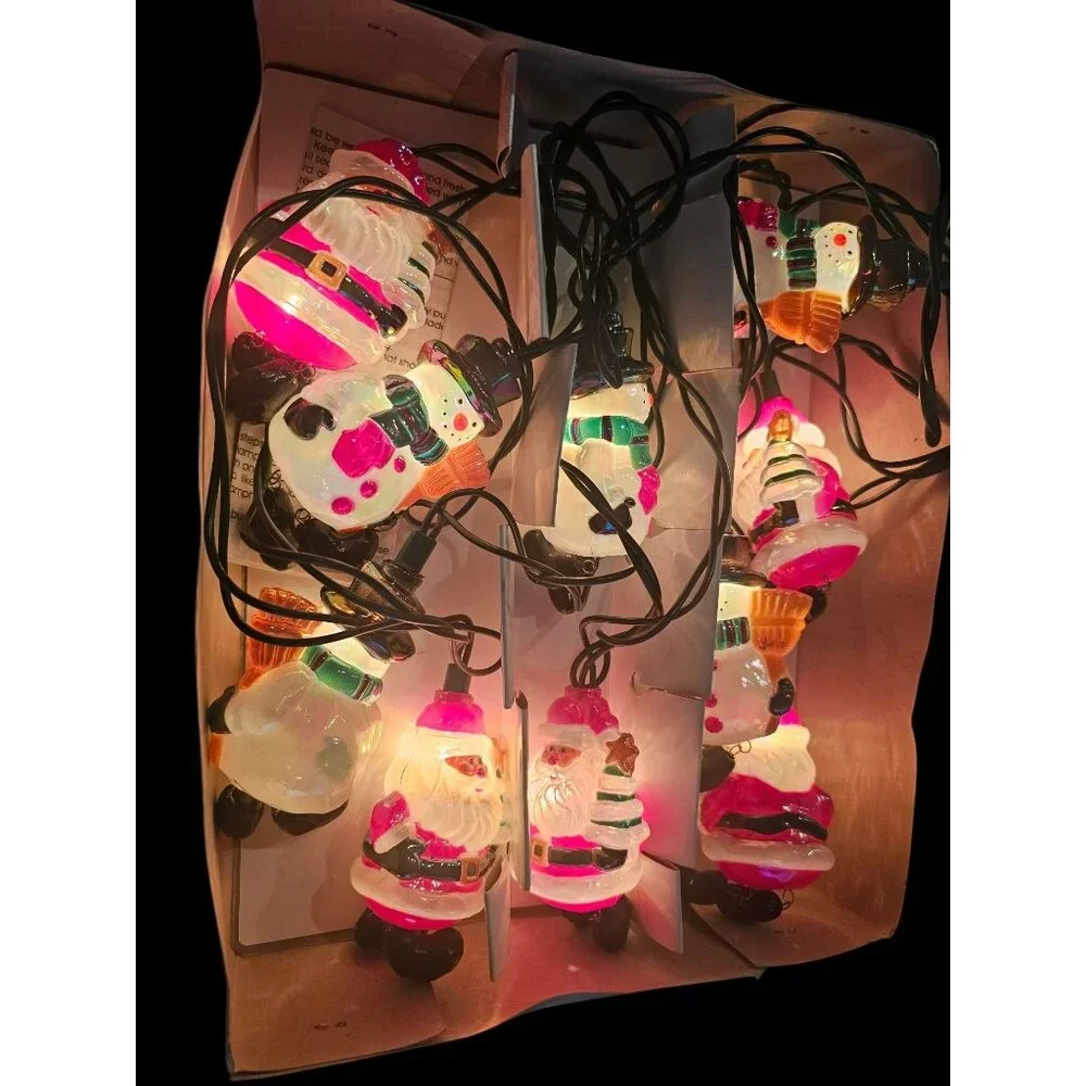 Vintage Kurt Adler Santa & Snowman String Christmas Lights set indoor/outdoor
